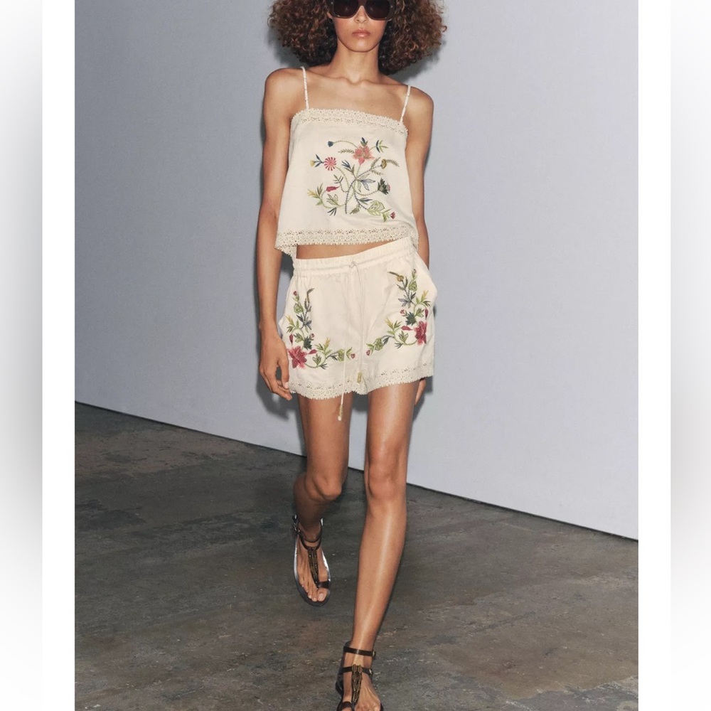 Zara two piece set Embroidered shorts and top NWT